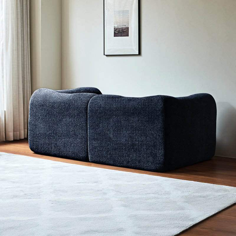 Velours 2 places bleu moderne, peu encombrant pour un appartement, base antidérapante, mousse haute densité avec coussins, bleu, doux compressé,