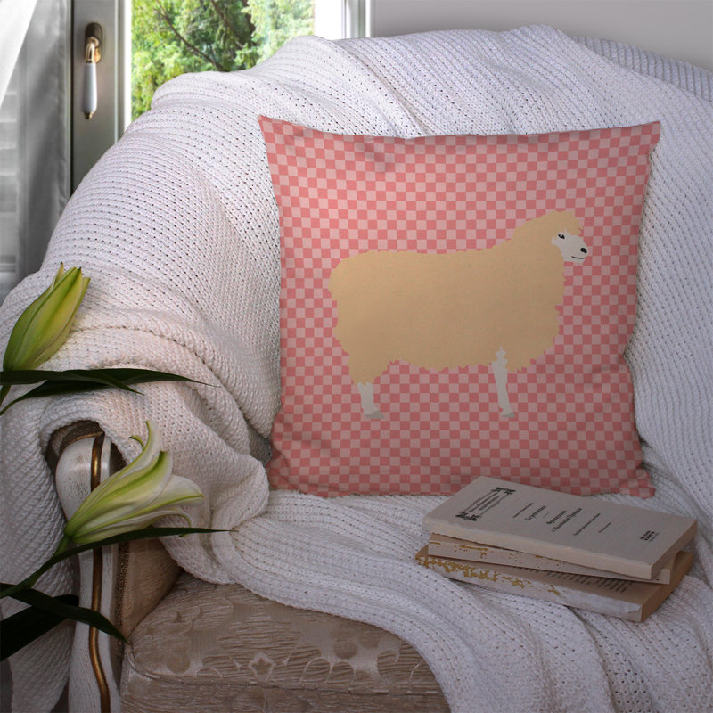 Coussin décoratif extérieur english leicester spennymoor ovin check, 14 po x 14 po, Rose