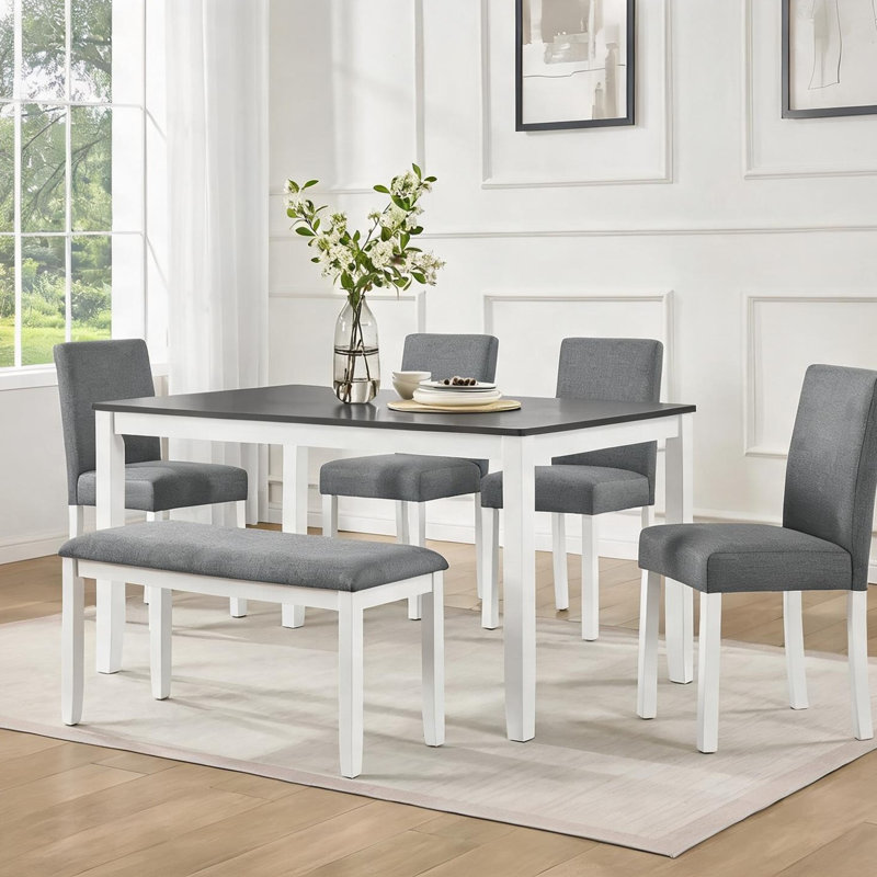 Ensemble de table de salle à manger en bois aggloméré neutre et gris pour 6 personnes, structure en bois, cuisine et salle à manger, style moderne