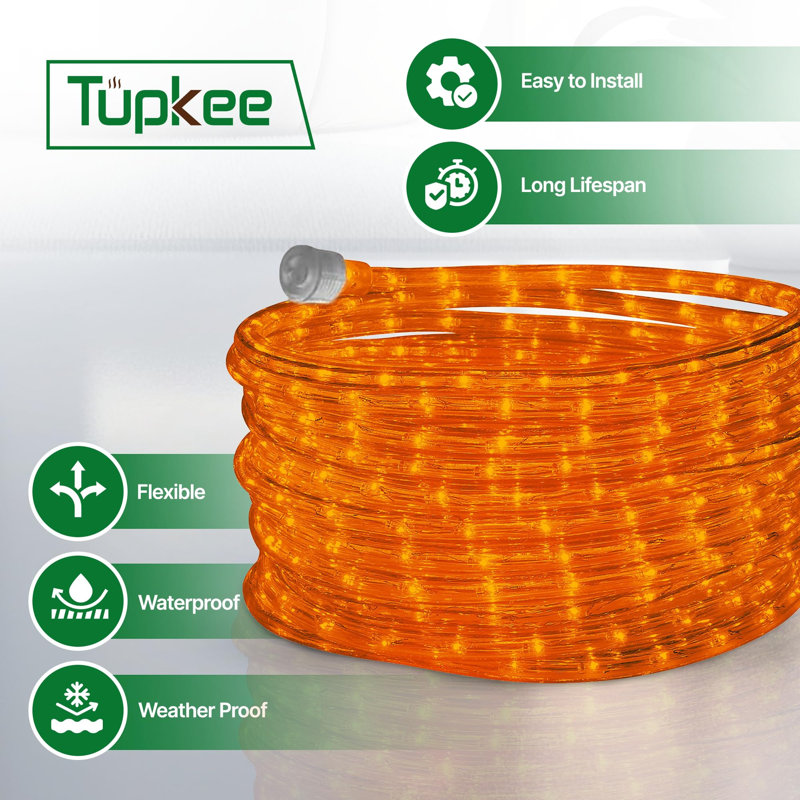 Tupkee LED Rope Light Orange - For Indoor And Outdoor Use, 24 Feet (7.3 M) - 10MM Diameter - 144 LED Bulbs Rope Tube Lights