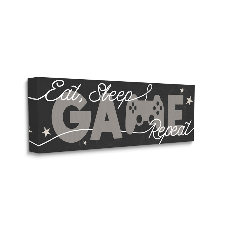 Eat Sleep, jeu répétitif, citation, étoiles et manette, Toile tendue, H 17 po x l 40 po x P 1,5 po