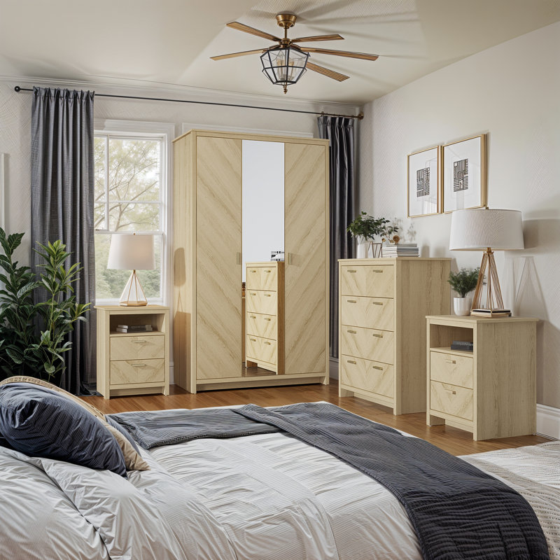 4 Piece Compact Bedroom Storage Set, Oslo Oak