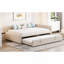 Lit de jour double rembourré en L avec lit gigogne escamotable, beige