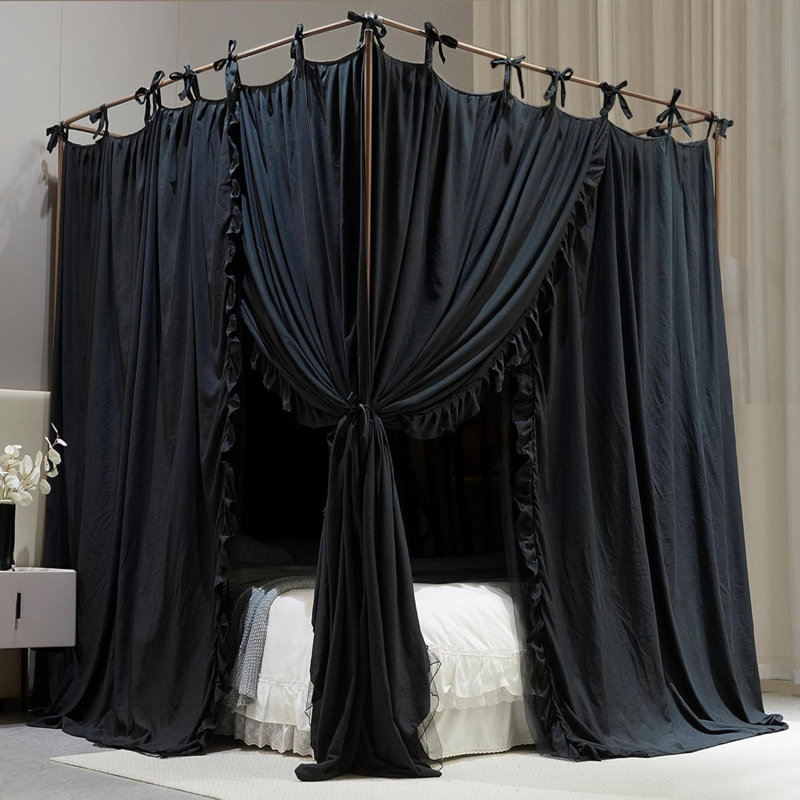 4 Corners Post Princess Curtain Bed Canopy Double Layer Cozy Mosquito Net Mesh And Cloth For Girls Adults Bedroom Decoration