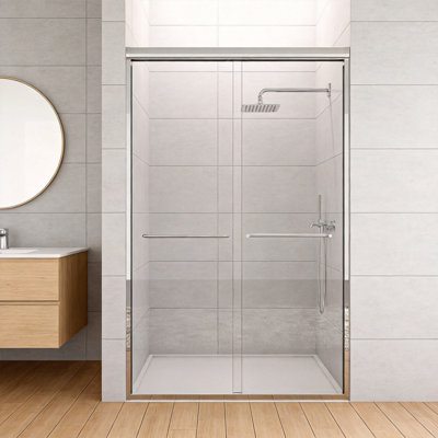 44-48"W x 72"H Semi-Frameless Double Sliding Shower Door, Bypass Glass Enclosure