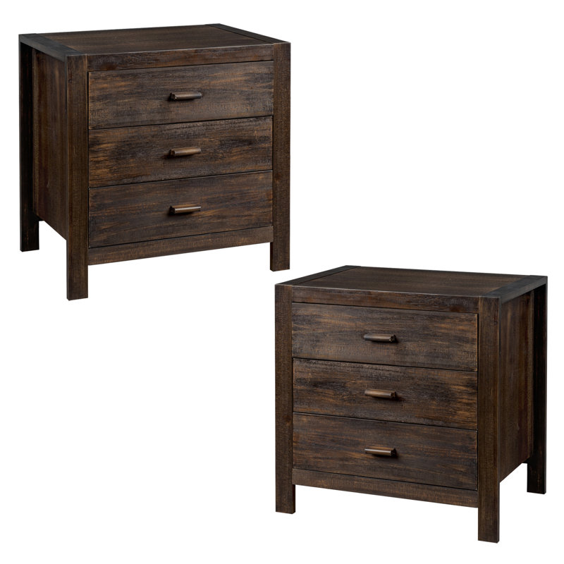 2pcs Brown Solid Wood Nightstand