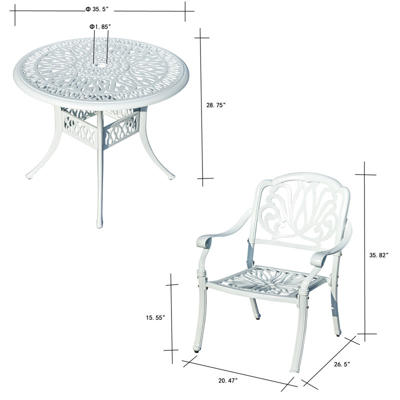Ensemble de patio élégant en aluminium coulé Slee Bistro Bliss Collection, Blanc