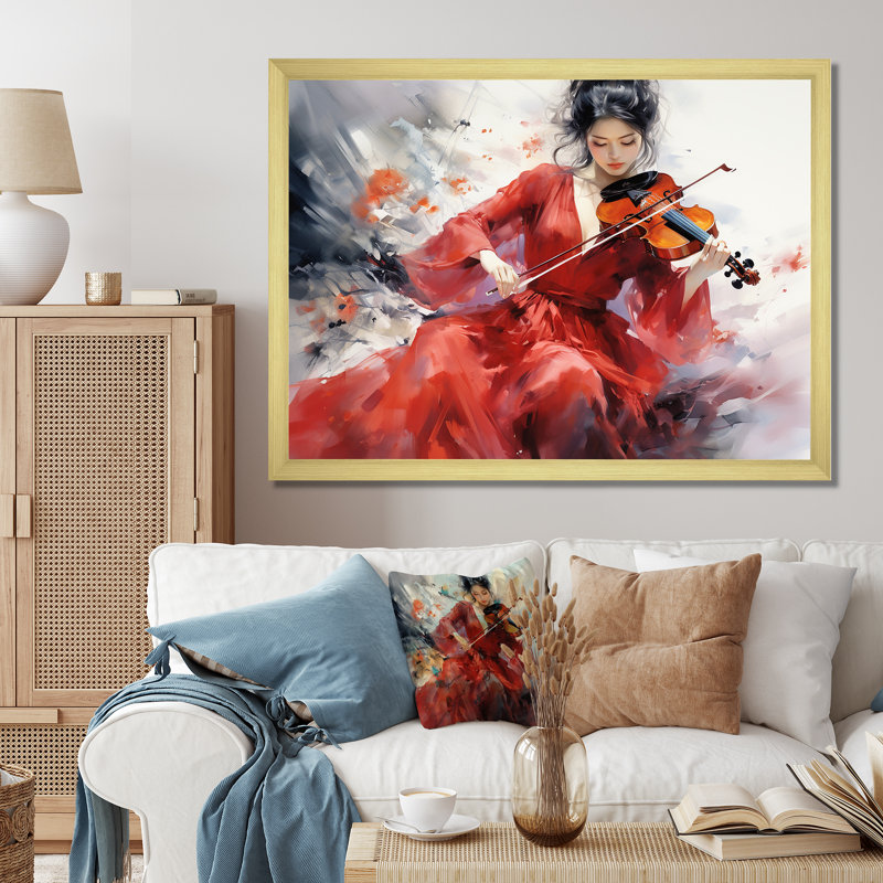 Violon, élégance japonaise sur toile, Cadre doré simple, H 12 po x l 20 po x P 1 po