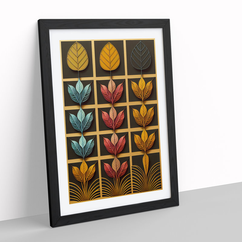 Leaves Deco - Framed Print, Black, 64cm H x 46cm W x 2cm D