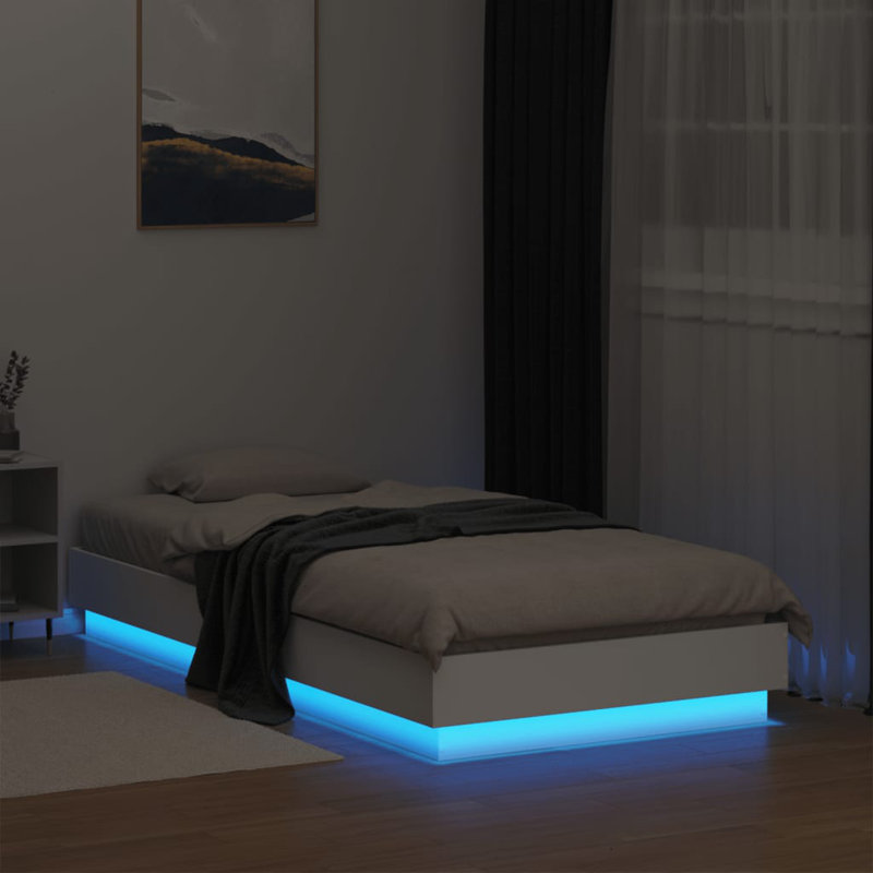 17 Stories Bed Frame With LED Lights , UK Small Single - 75 x 190 cm, White