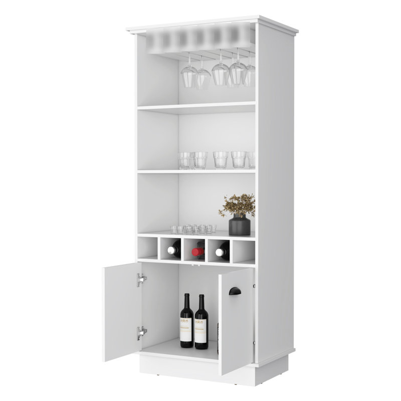 Stylish White Glassware Rack Bar Cabinet For Area - 3 Shelves, 5 Bottle , Build Storage Organized Living Space