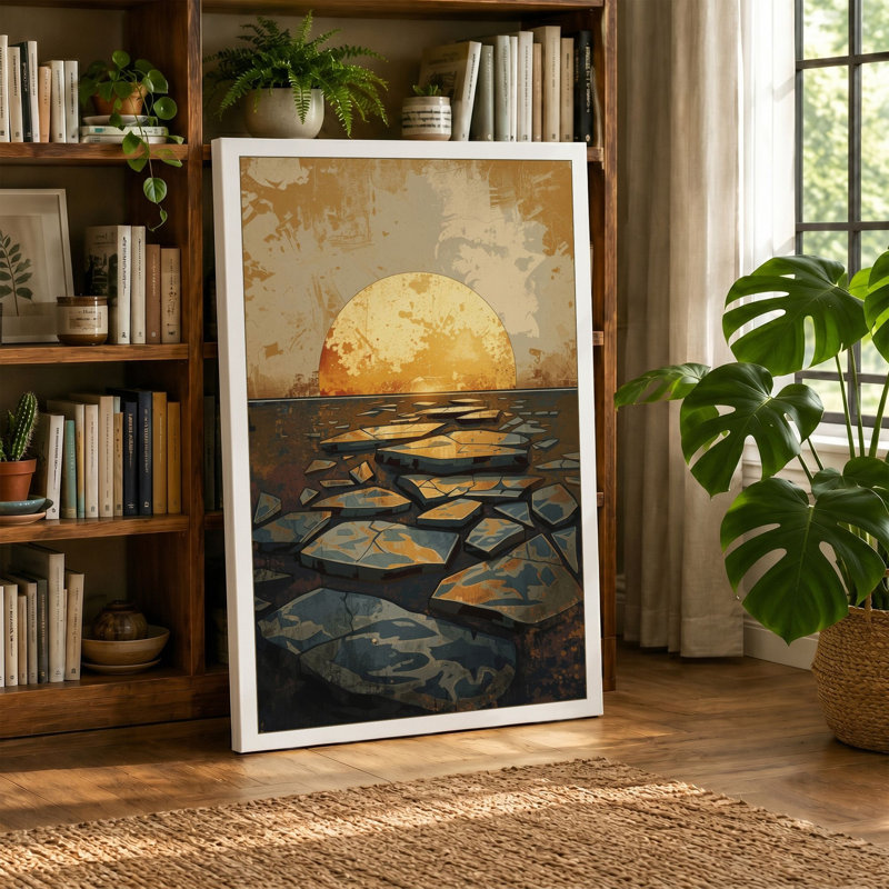 Sun Over Water Coastal - Wrapped Canvas, 18x12 - 45.7 x 30.5 cm, Black Border