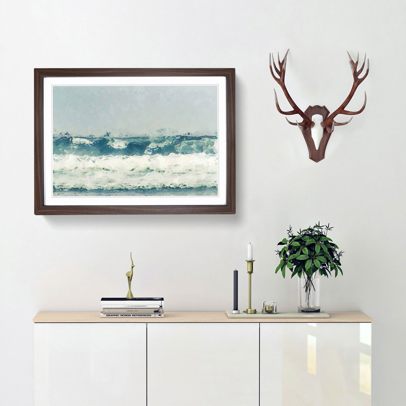 The Rolling Waves in Abstract - Framed Print, 40cm H x 60cm W x 2cm D, Walnut