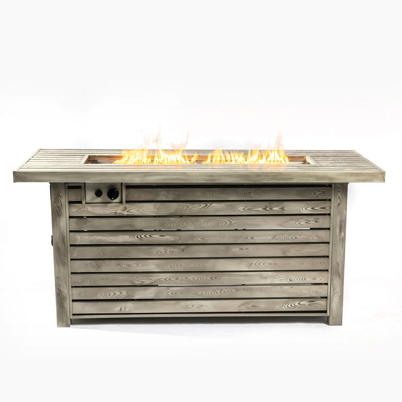 Foyer de table rectangulaire 54 po avec foyer en acier au grain de bois - foyer d'extérieur 50 000 BTU