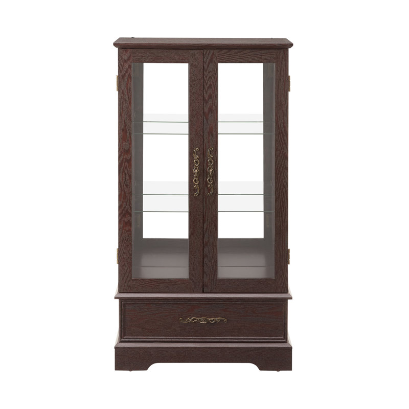 Glass Cabinet Lighted Glass Cabinet Curio Display Cabinet With Adjustable Glass Shelves 2 Doors And 1 Drawer Cabinet Bulb Included