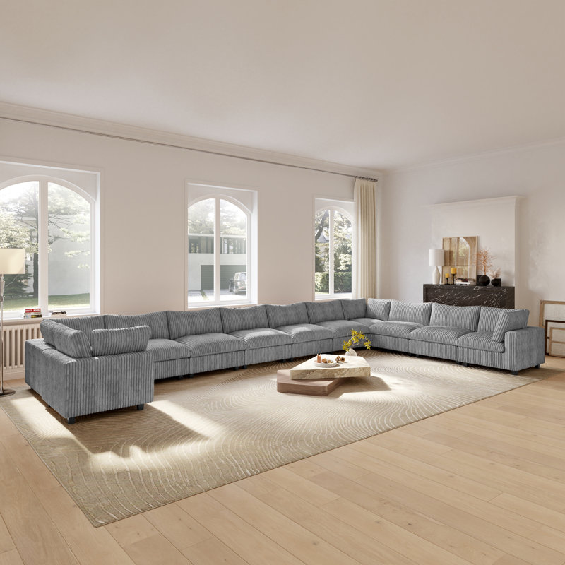 Canapé modulaire réversible en U 11 pièces, Fausse fourrure grise