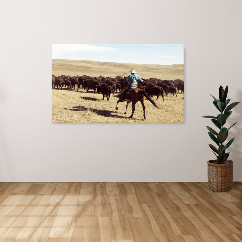 "Bison Roundup" by Danita Delimont Print on Canvas, H 36 po x l 60 po x P 1,5 po