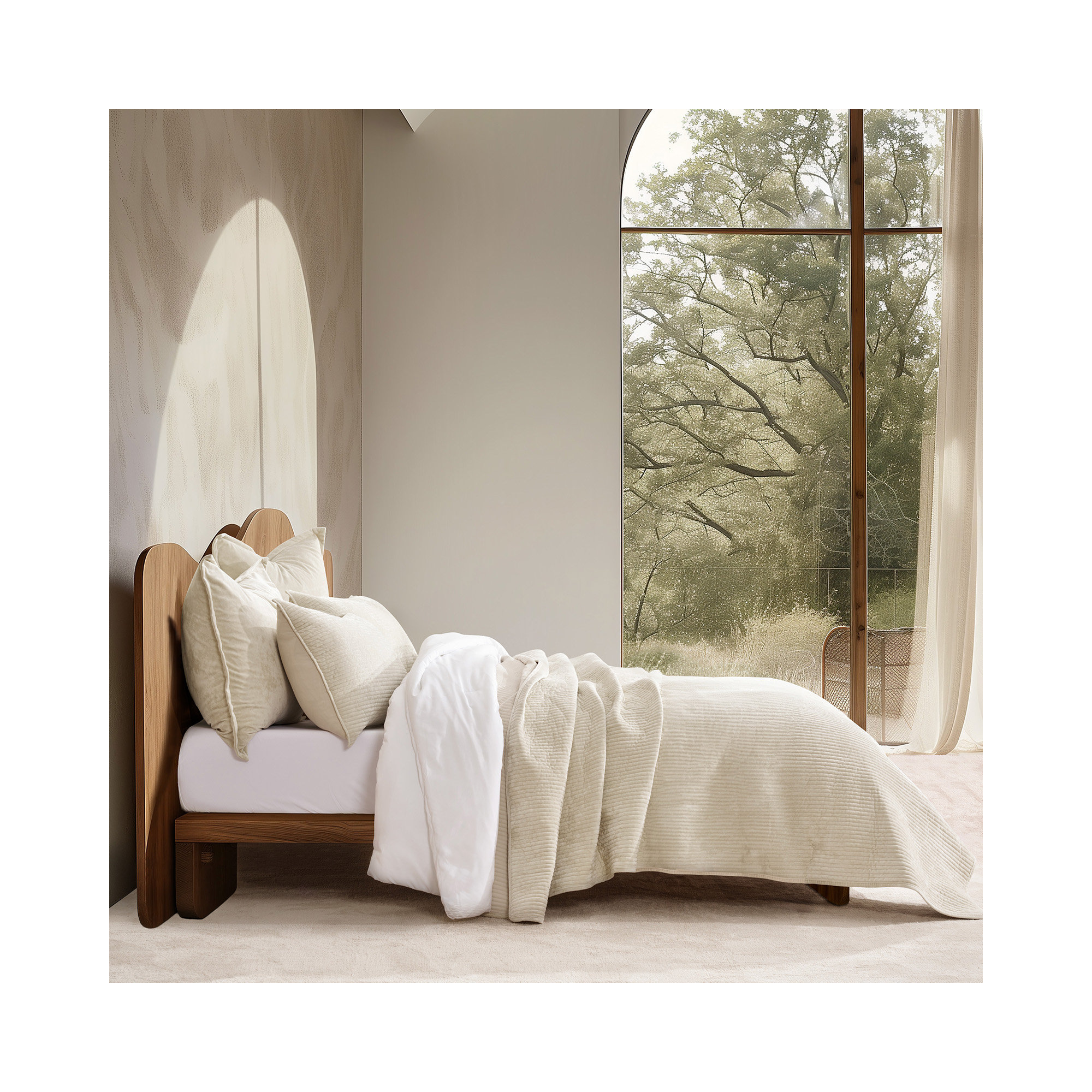 Striped Channel Velvet Quilt Set, Queen, Light Sand