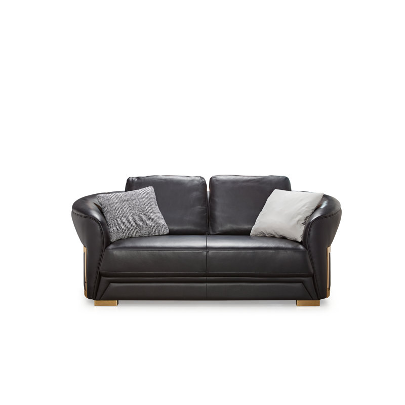 Loveseat, Black Genuine Leather
