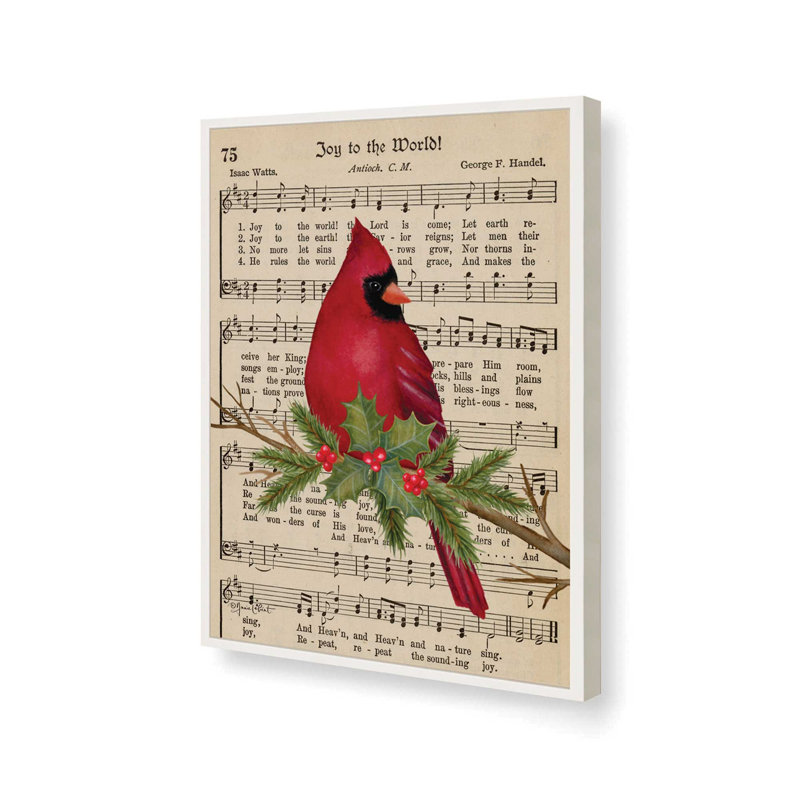 «Cardinal Carols Holly» par Annie Lapoint, reproduction d'art, L 30 x H 40, Impression encadrée, Blanc