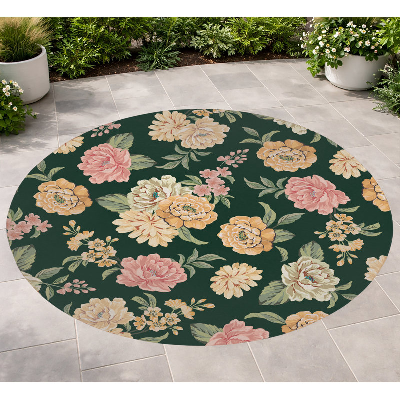 Catherine Soft Step Outdoor Area Rug, Round 5', Deep Green