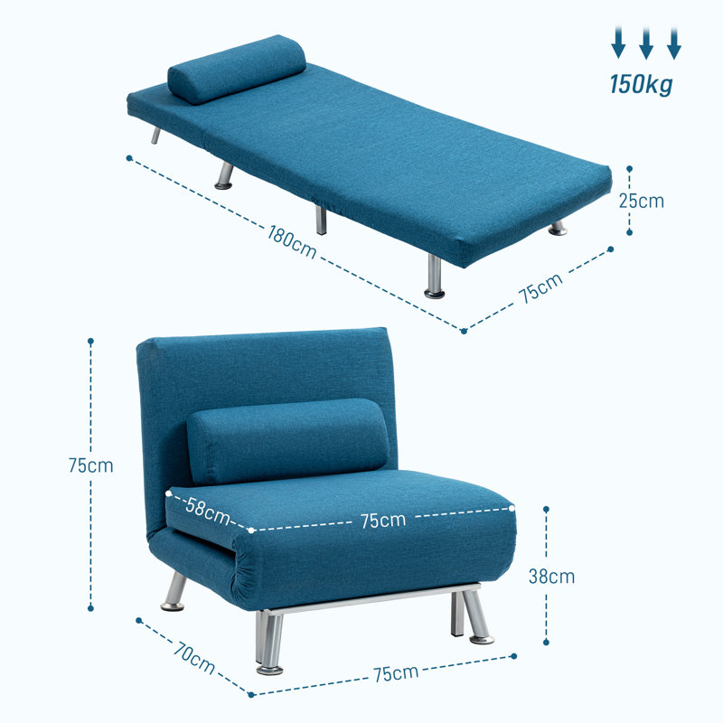 Romine Single 75cm Upholstered Cushioned Convertible Sofa