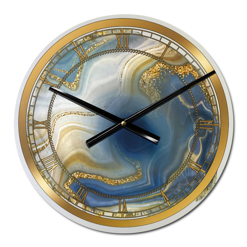 Océan bleu jaspe doré Agate I - horloge murale moderne, Petit