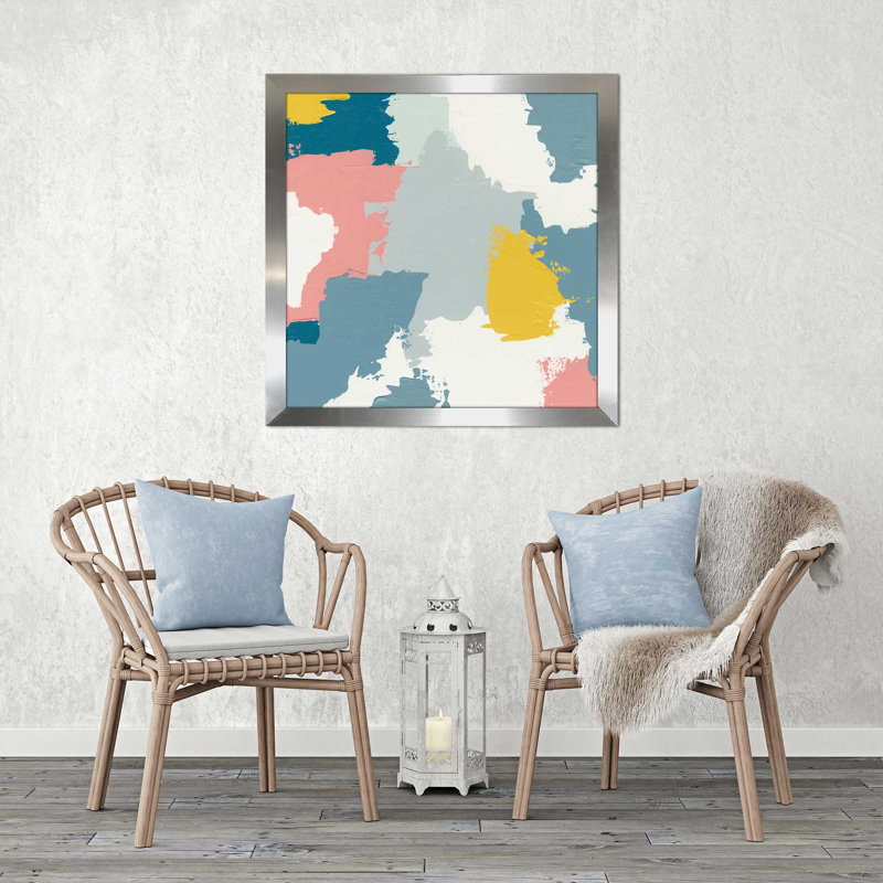 «Happy II», reproduction de peinture acrylique, H 21,5 po x l 21,5 po x P 0,75 po, Encadrement argenté