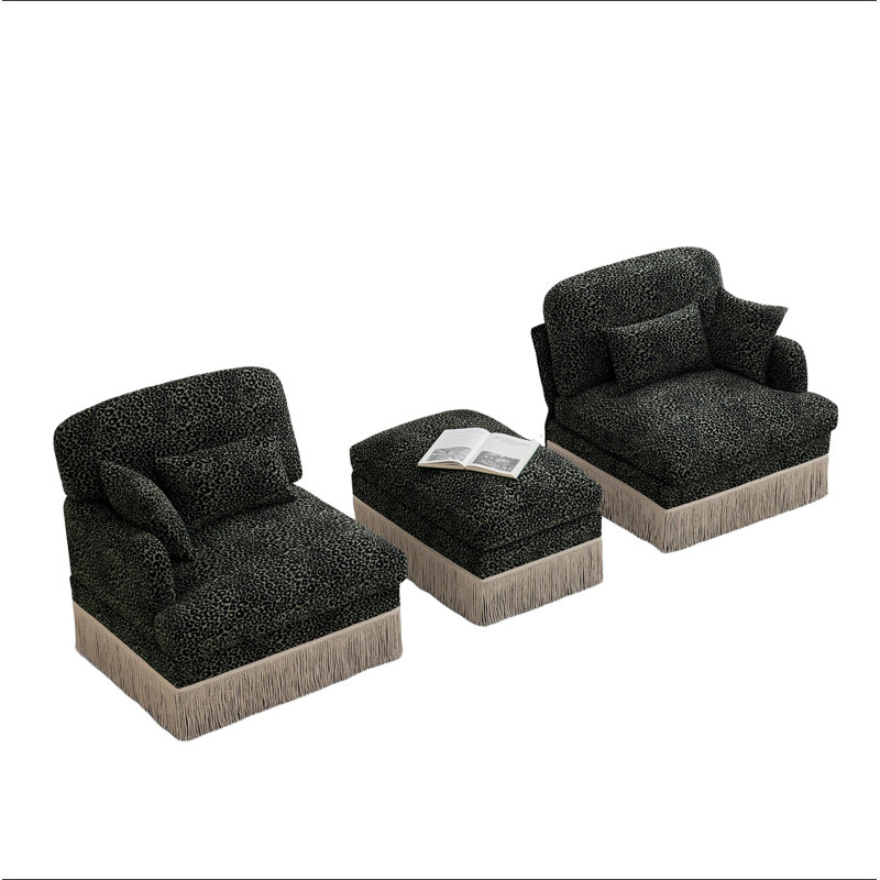 Canapé en chenille à imprimé léopard, bord à pampille délicat, repose-pieds mobile, style moderne, dossier et siège ergonomiques, assemblage facile, canapé profond pour le salon