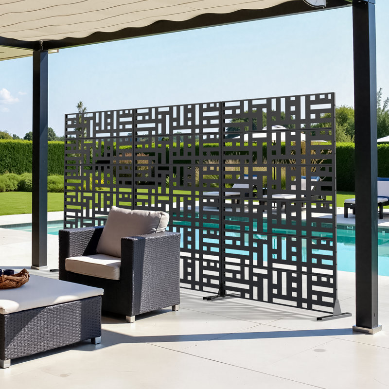 Metal Outdoor Privacy Screen, 72" H x 94" W x 16" D, Noir