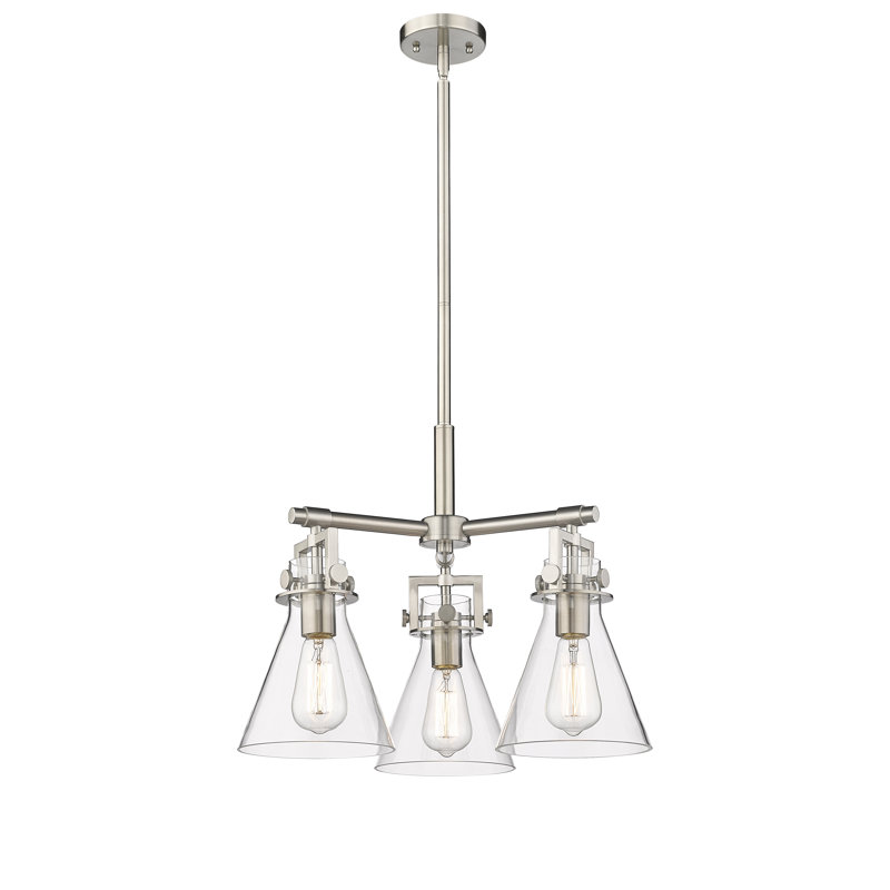 Luminaire suspendu sur tige 3 lumières Slatington, Transparent, Nickel satiné