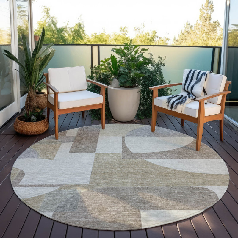 Daeel Brown Washable Indoor-Outdoor Rug - LOOMLAN, 8' x 8'