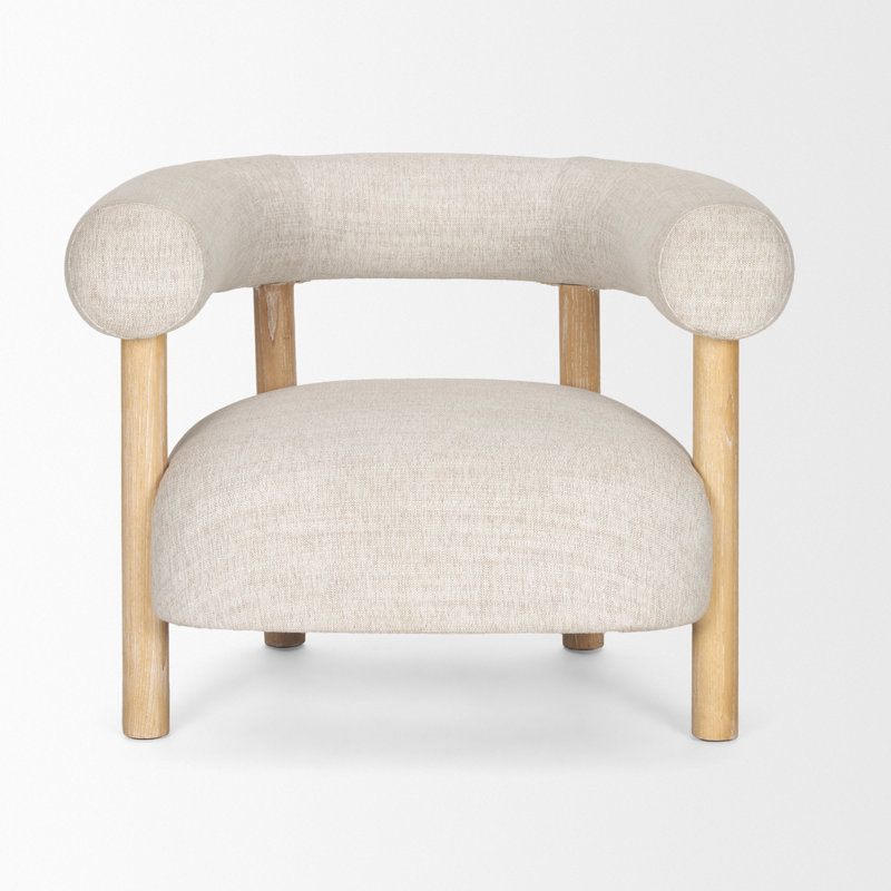 Fauteuil demi-tonneau moderne Shaela Boucle, Mélange de polyester crème, Brun