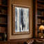 Tableau abstrait texturé gris et bleu sur toile représentant des feuilles-1468497283