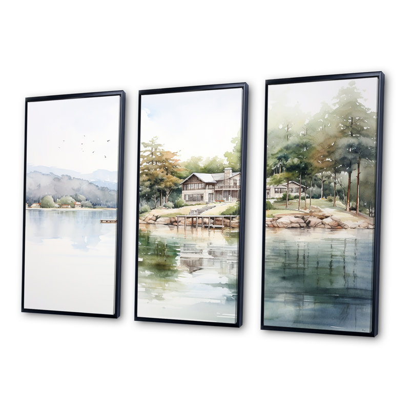Ensemble d'art mural Lake House, Cadre flottant noir, H 40 po x l 60 po x P 1 po