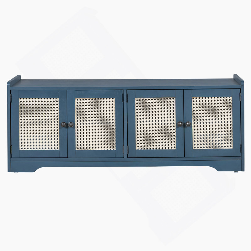 Banc de rangement Rustic, Bleu marine antique / beige