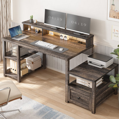 Bureau d'ordinateur Modern Farmhouse avec lumières DEL et prises de courant