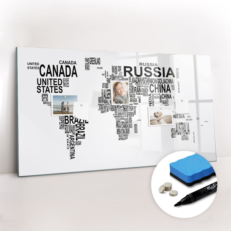 Magnetic Memo Board Whiteboard - 120 x 60 cm - With Marker and Magnets - Continents from letters