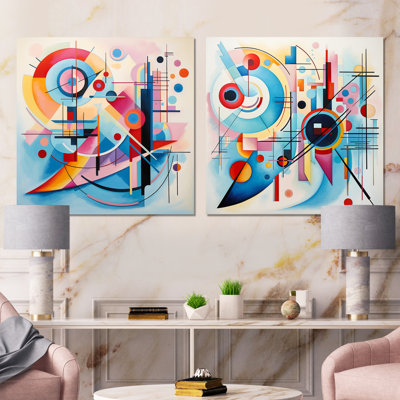 «Blue and Pink Abstract Geometric Vision IV», ensemble de 2 reproductions d'art géométriques abstraites