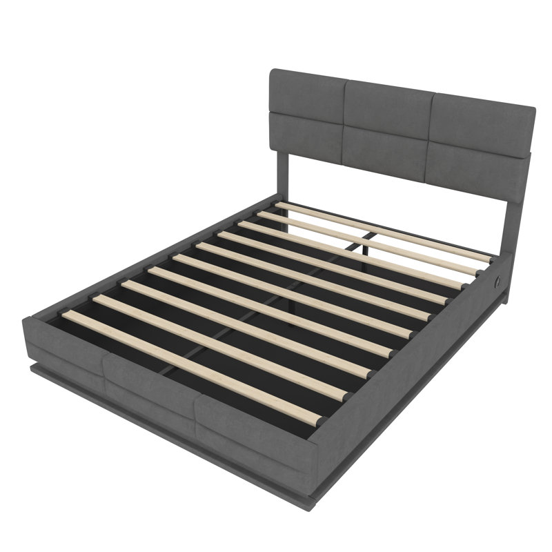 Upholstered Ottoman Storage Bed, Kingsize (5'), Grey