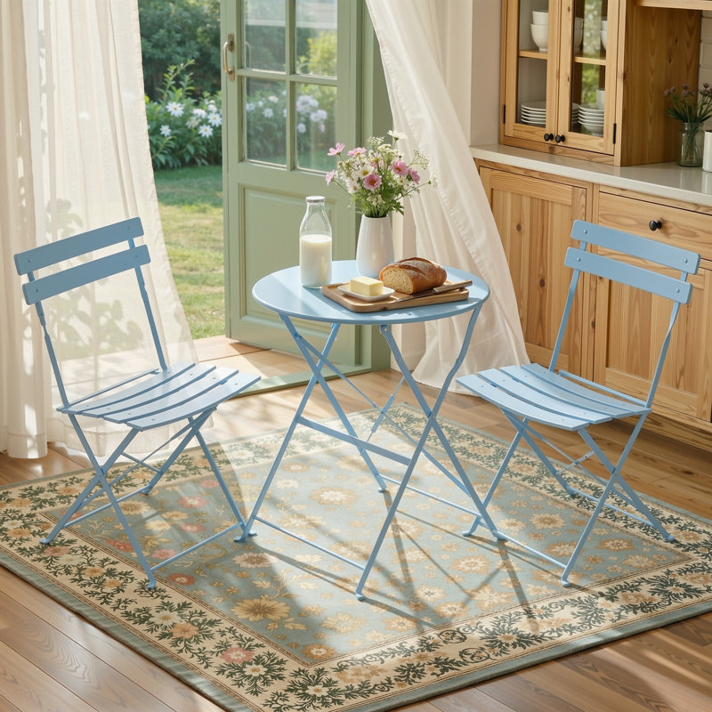  Ensemble bistro 3 pièces pliant, ensemble de mobilier de patio thermolaqué, ensemble de 2 chaises d'extérieur pour terrasse, jardin, balcon, peu encombrant, bleu