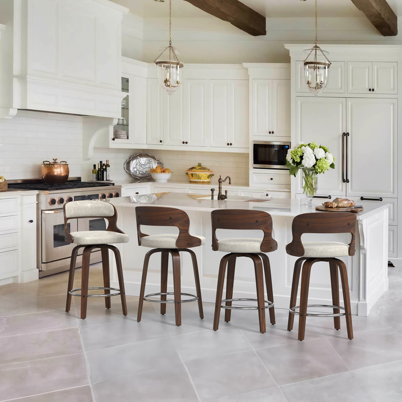 Carylon Swivel Upholstered Counter Stool, Light Beige Gray