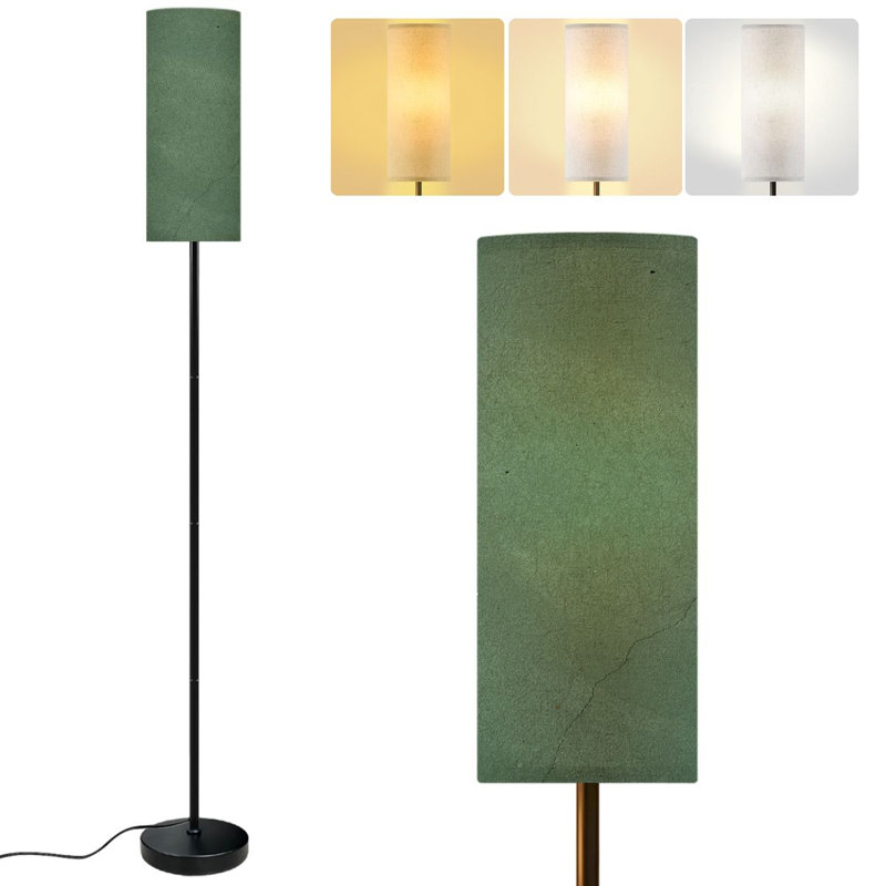  68.5" Standing Floor Lamp Green Dimmable Metal Pole Lamp with Linen Lampshade LED Bulb Included