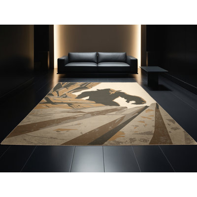 Tapis beige en laine rustique lavable à la machine Warmley Troll