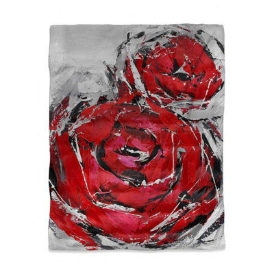 Gray Botanical Duvet Cover - Abstract Red Roses Home Decor