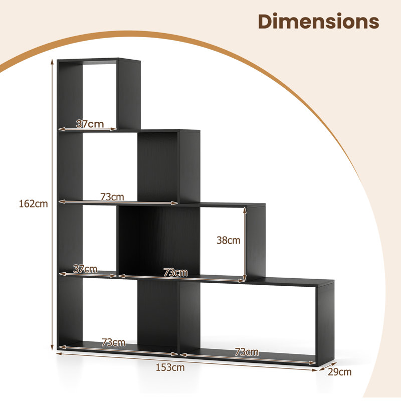 162cm H x 153cm W Step Bookcase, Black