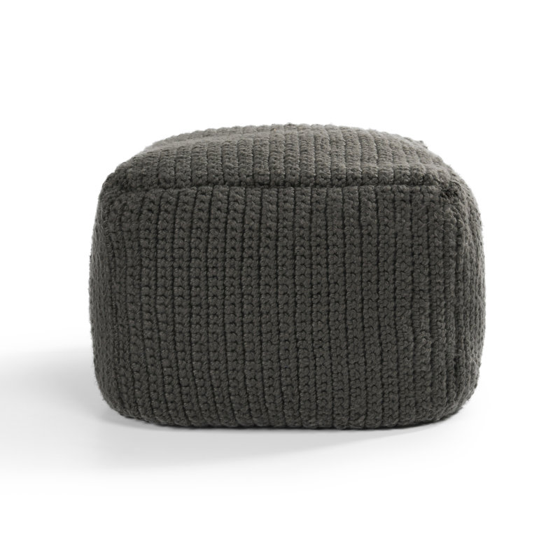Prism 18" Wide Handwoven Square Pouf, Black