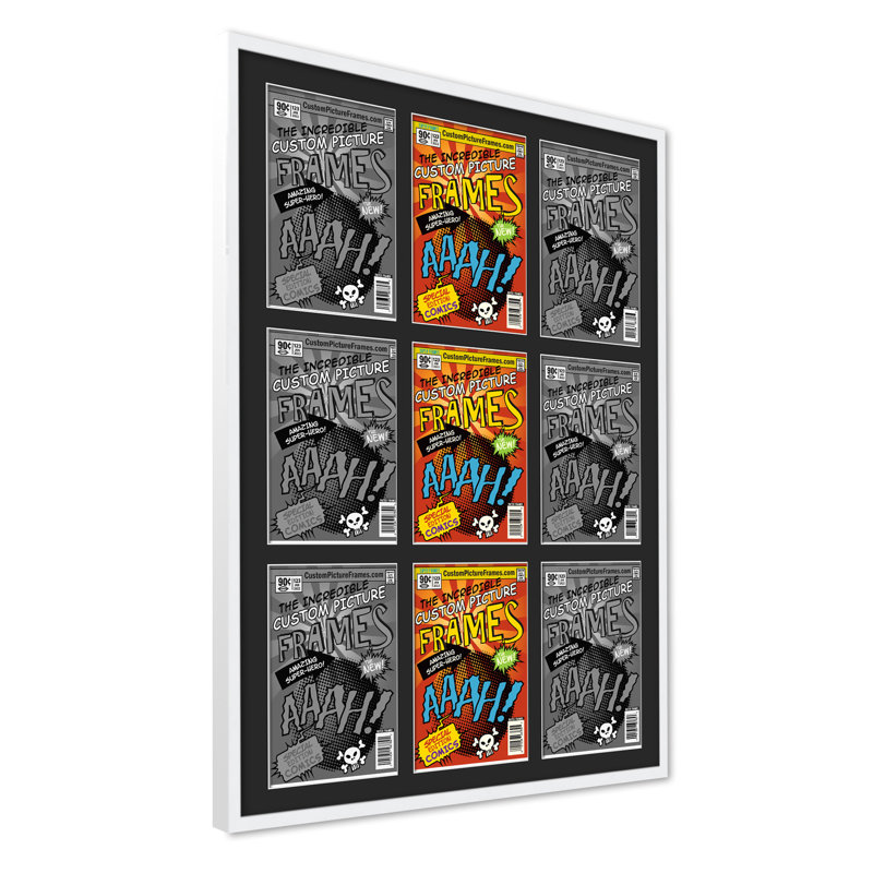 9 tapis de cadre 9 bandes dessinées pour afficher 9 bandes dessinées UV UV, support et matériel de suspension, Blanc / noir
