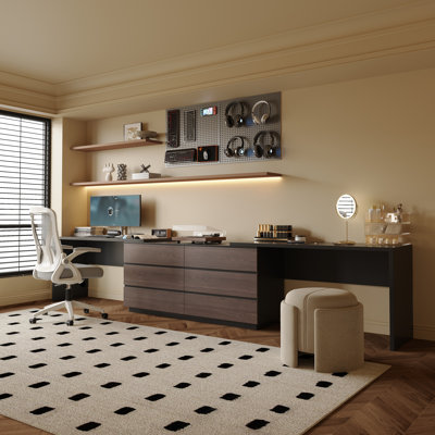 Modern Home Office Desk Extendable 2 Person Computer Desk Up To 144'' With 6 Storage Drawers