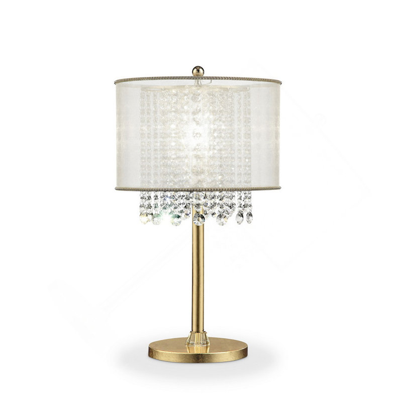 Grande lampe de table 30 "en métal" Bhavya "avec finition dorée, abat-jour blanc